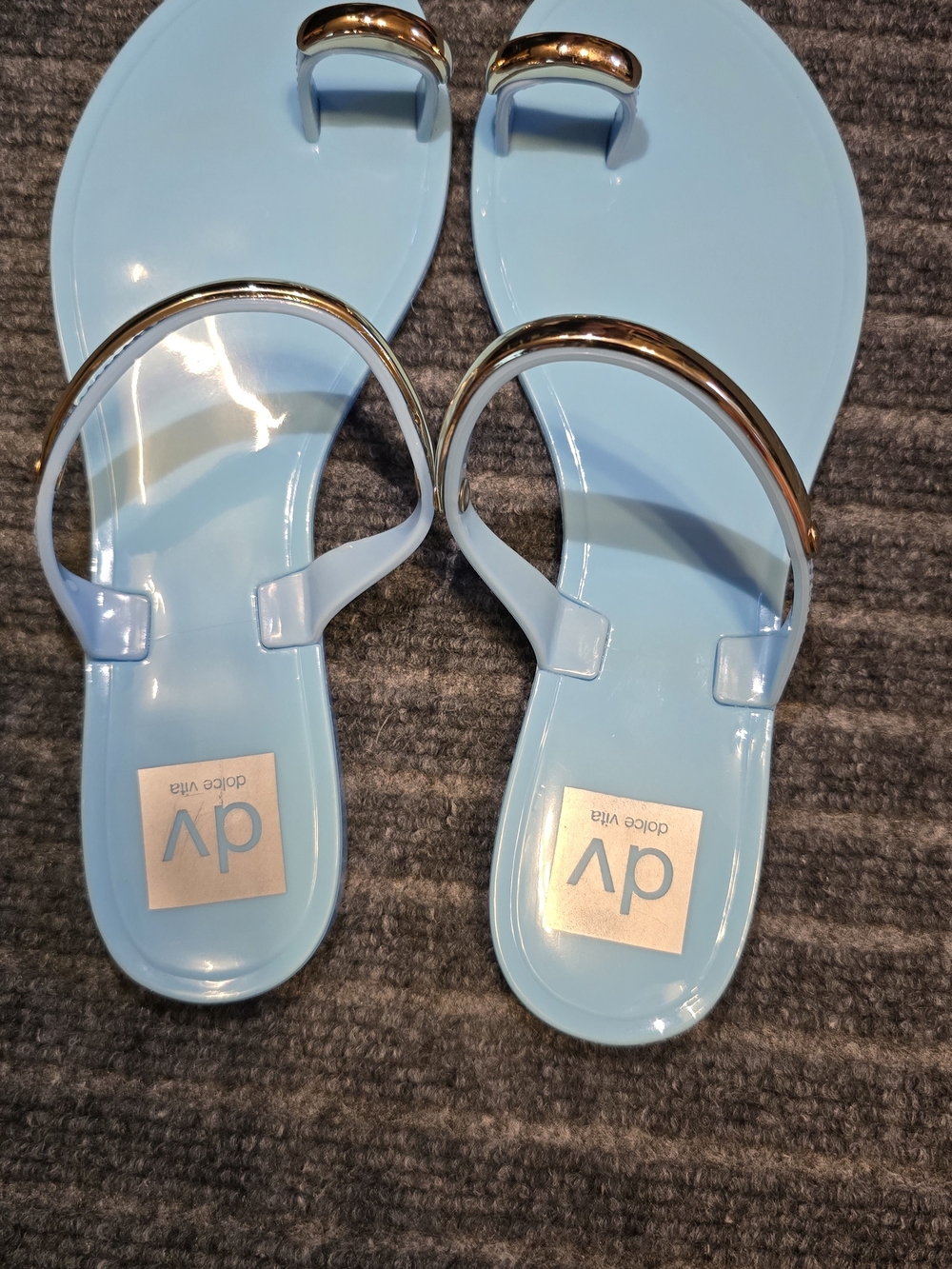 Dolce Vita Light Blue Ivonna Toe Loop Sandals with Gold Accent